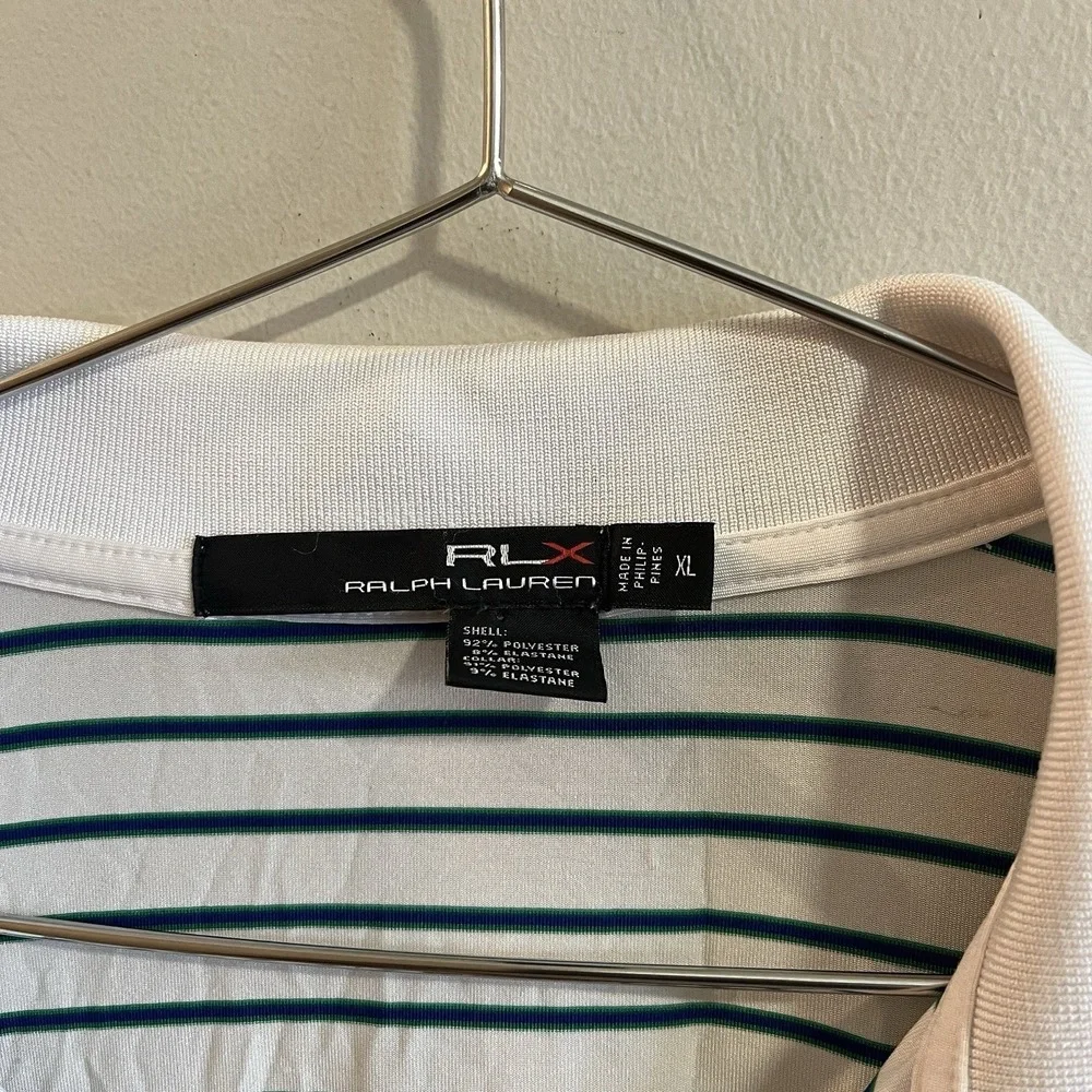 RLX Ralph Lauren Polo Shirt Mens Large Golf White Stripe Performance Stretch